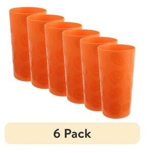 (6 pack) Mainstays 26 Ounce Round Plastic Etched Pumpkin Tumbler, Orange